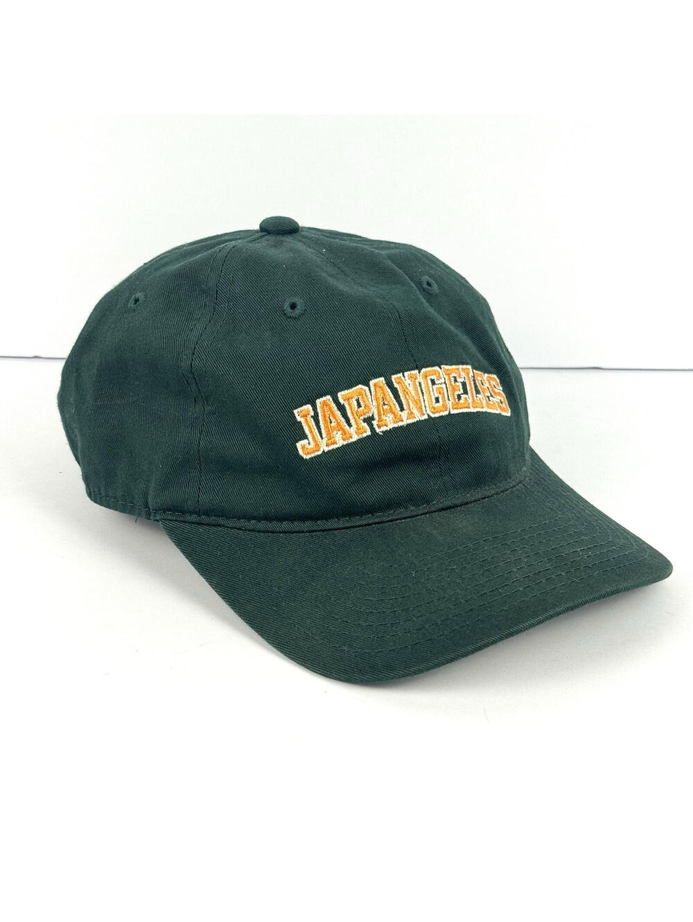 Japangeles Green Baseball Dad Cap Yellow Embroidery Spell Out One Size